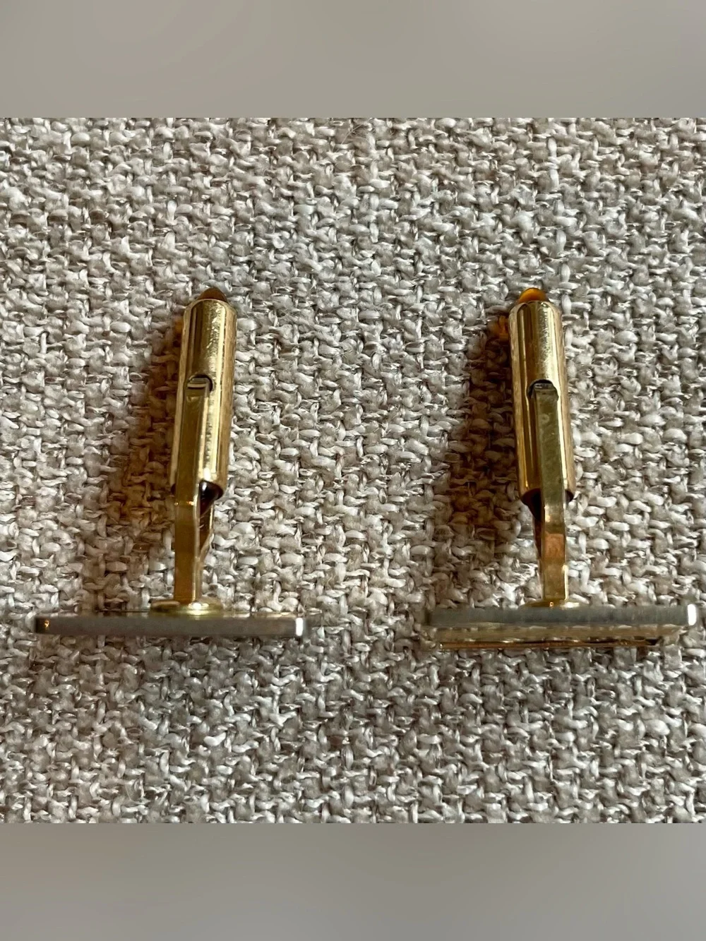 Krementz US Circa 1950’s Gold Tone Filigree Cabochon Toggle Bolt Cuff Links